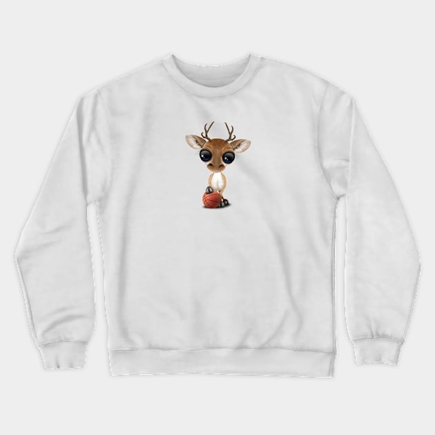 Cute Baby Deer Playing With Basketball Crewneck Sweatshirt by jeffbartels